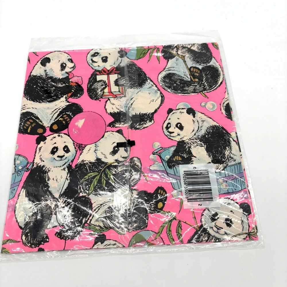 New‎ Vintage Mid Century Panda Little Boy Girl Gift Wrap Multicolor Rare!